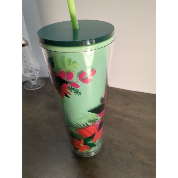Starbucks Christmas 2021 Green Poinsettia 24oz Tumbler COLOR CHANGE Cold Cup - Picture 3 of 8